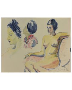 Nu école Française à l'aquarelle par L. Mattei époque 1920/1950