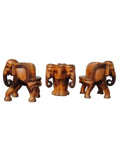 Salon aux éléphants bois exotiques sculpté 3 pièces