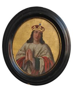 Peinture religieuse en médaillon époque XIXème cadre noir