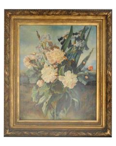 Peinture à l'huile paysage bouquet de fleurs époque fin XIXème 2