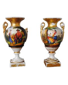 Vases anciens porcelaine peint or XIXème (paire)