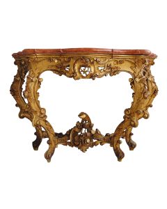 Console Louis XV en bois doré dessus marbre