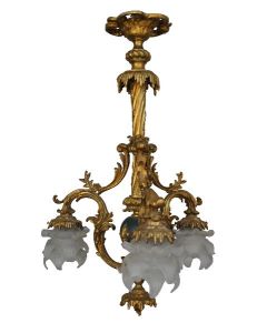 Lustre en bronze doré style Louis XV fleur de lys