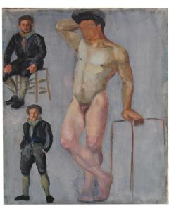 Étude de peinture homme assis debout XXème