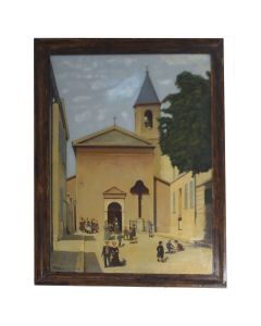 La sortie de l'église d'Andoue à Marseille peinture début XXème daté 1900