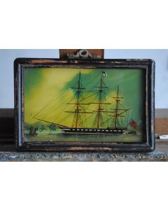 Peinture fixée sous verre au navire anglais époque XIXème