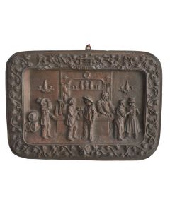 Plaque en bronze scène de taverne d'époque XIXème