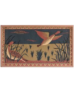 Peinture sur toile décorative aux canards signée Deval vers1940