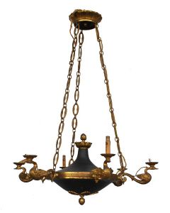 Lustre ancien bronze laque vert style Empire