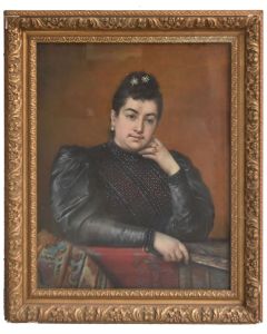Portrait pastel jeune femme espagnole à l'éventail époque fin XIXème par Bernard