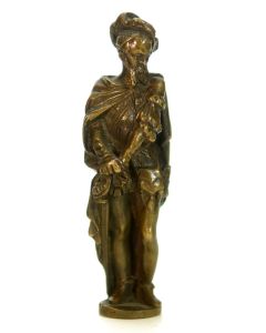 Sceau à cacheter de collection en bronze patiné à décor de gentilhomme de la renaissance
