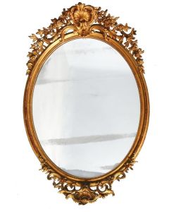 Miroir ovale Napoléon III en stuc doré XIXème