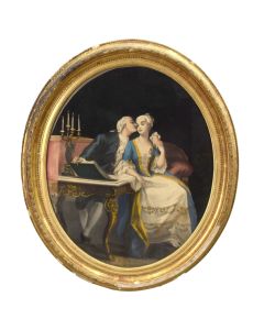 Médaillon scène galante "le baiser" d'époque XIXème