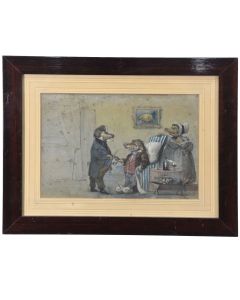 Peinture à la gouache aux sangliers époque fin XIXème