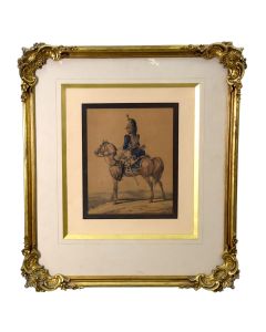 estampe réhaussée de cavalier dragon fin XIXème Carle Vernet
