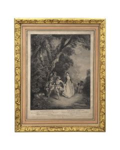 Gravure "la danse paysanne" par Watteau époque XIXème