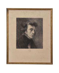 Gravure du tableau d'E. Delacroix représentant Frédéric Chopin époque XIXème