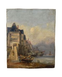 Bord de mer bateaux Hollandais huile sur toile époque XIXème
