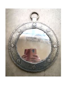 Miroir rond 1900 métal argenté OVNI
