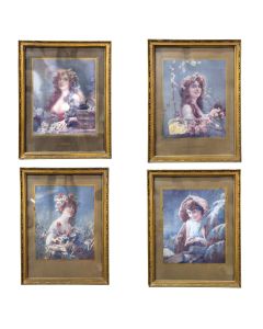 Chromo des 4 saisons Art Nouveau aux jeunes femmes