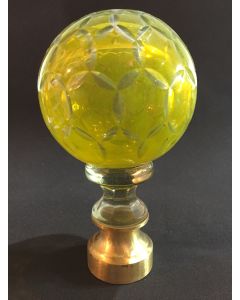 Boule d'escalier verre coloré jaune aux hexagones