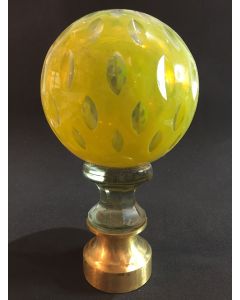 Boule d'escalier verre coloré jaune aux amandes