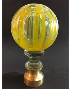 Boule d'escalier verre coloré jaune aux croissants