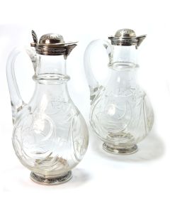 Pichet carafe en cristal taillé et argent (paire)