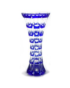 Vase en cristal doublé bleu à motifs géométrique