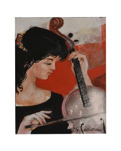 Jeune musicienne huile sur panneau signée Henry Christiaën XXème
