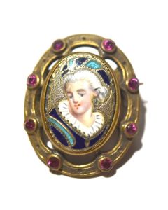 Broche émail portrait de jeune femme XIXème