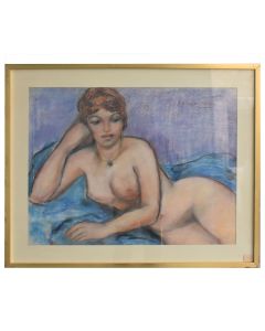 Femme nue allongée pastel signé J. N'Guyen Ta. Du