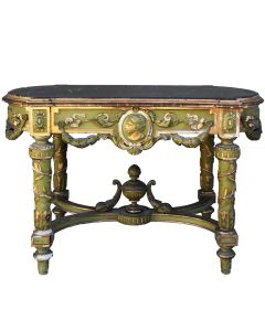 Table d'appoint laquée verte et dorée époque XIXème