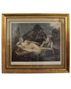 Jeune Olympia et cupidon gravure ancienne époque XIXème