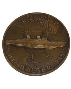 Médaille bronze Compagnie Générale Transatlantique hommage au Ville d'Alger 1935