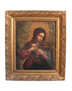 Portrait de femme à l'huile sur toile d'époque XVIIIème
