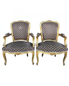 Fauteuils bois doré style Louis XV velours de Gênes (paire)