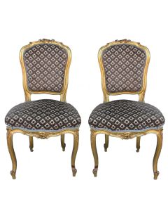 Chaise bois doré style Louis XV velours de Gênes (paire)