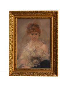 Portrait de jeune femme au chat pastel 