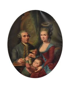 Peinture en médaillon portrait de famille époque XIXème