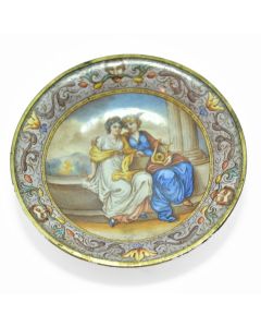Assiette miniature émaillée scène galante émail de Vienne XIXème 