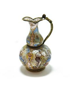 Cruche à anse miniature en cuivre émaux de Vienne XIXème