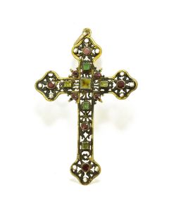 Objet de culte Croix chrétienne incrusté de pierres époque XIXème