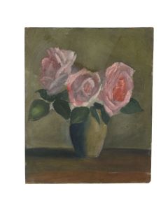 Nature morte aux roses signée huile sur panneau XXème