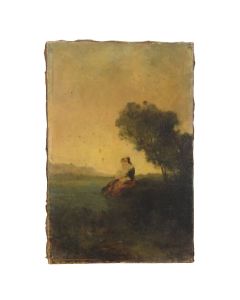 Femme dans la campagne huile sur toile d'époque XIXème