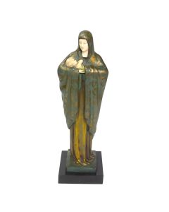 Statuette régule et composite sainte vierge à l'enfant patinée vert et or