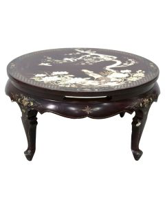 Table basse asiatique plateau décor au coq incrusté début XXème