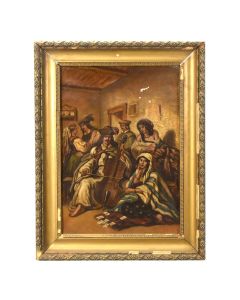 Femmes et musiciens huile sur toile époque XIXème