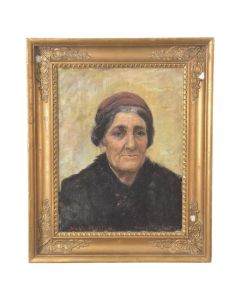 Portrait de peinture à l'huile représentant vieille femme grecque XIXème