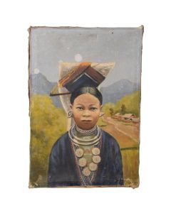 Portrait jeune femme asiatique sur toile vers 1900